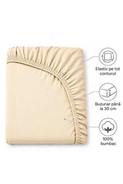 Ralex Cearșaf de pat cu elastic, jerseu 100% bumbac, 90 x 200 cm, Crem