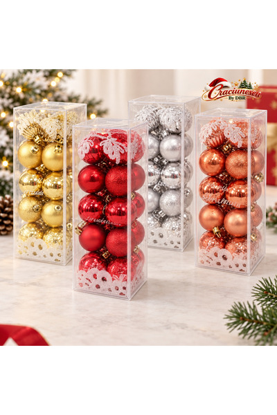 Craciunescu By DBR Set 20 Globuri de Craciun pentru Brad, 5 cm, Mix de Finisa...