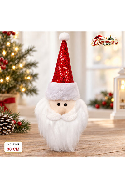 Craciunescu By DBR Decoratiune Mos Craciun 30 cm, Caciula cu Paiete si Barba ...