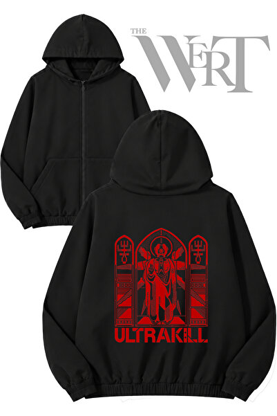 THEWERT Ultrakill 3 Back Printed Zippered Hooded Black Cardigan (2 Yarns)