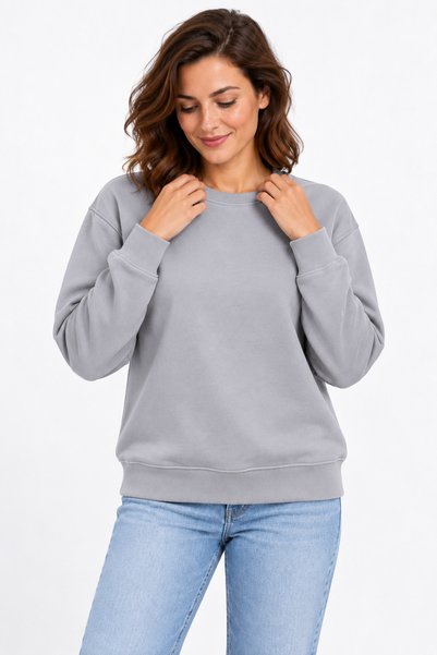 ODİN ATLAS Soft Puff Fabric Women's Stone Color Sweatshirt Crew Neck Comfortable Fit