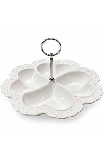 OEM Platou de Servire din Ceramică, 4 Compartimente, cu Mâner, 24 cm, Alb
