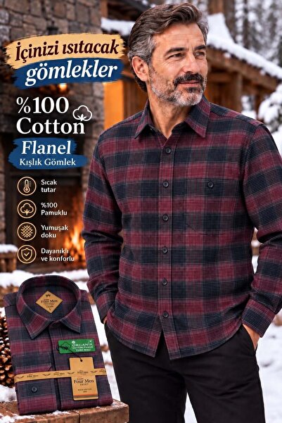 EREN STYLE Flannel Winter Cotton Single Pocket Buttoned Collar Shirt (Regular...