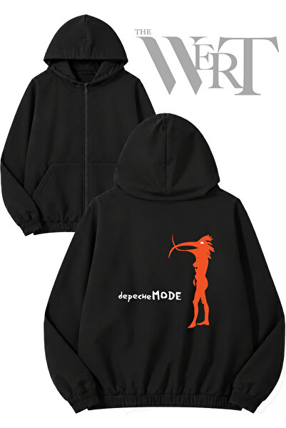 THEWERT Depeche Mode 5 Back Printed Zippered Hooded Black Cardigan (2 Yarn)
