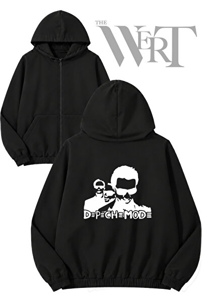 THEWERT Depeche Mode 7 Back Printed Zippered Hooded Black Cardigan (2 Yarn)