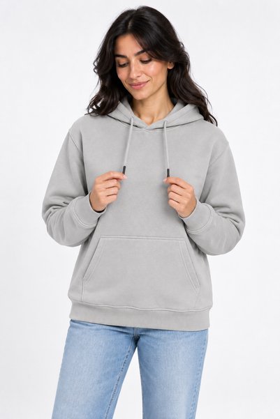 ODİN ATLAS Women's Stone Color Hooded 3 Thread Kangaroo Pocket Sweatshirt