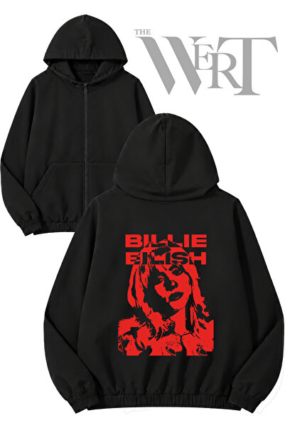 THEWERT Billie Eillish 3 Back Printed Zippered Hooded Black Cardigan (2 Yarns)