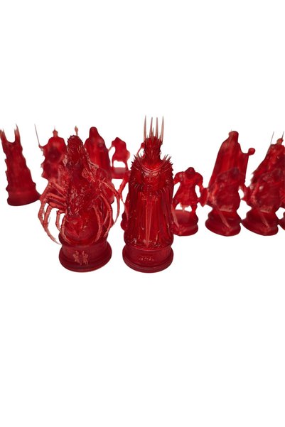 OEM Set piese sah Armata lui Sauron Lord Of The Rings, de colectie, 6-10cm, rosu translucid, J.R.R. Tolkien, 16 buc