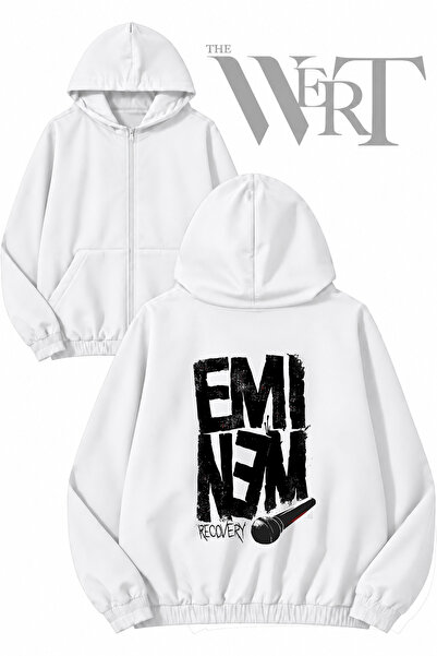 THEWERT سترة بيضاء بقلنسوة وسحاب وطباعة على الظهر من Eminem Recovery (2 خيط)