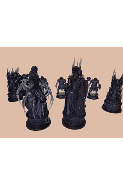OEM Set piese sah Armata lui Sauron Lord Of The Rings, de colectie, 6-10cm,negru translucid, J.R.R. Tolkien, 16 buc
