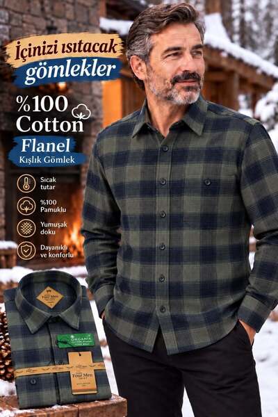 EREN STYLE Flannel Winter Cotton Single Pocket Buttoned Collar Shirt (Regular...