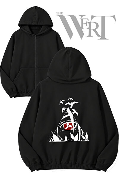 THEWERT Cardigan negru cu glugă și fermoar, imprimat pe spate, Uchiha Itachi ...