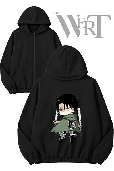 THEWERT Attack on Titan Levi Mini Back Printed Zippered Hooded Black Cardigan...