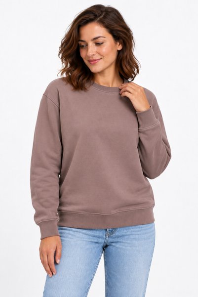 ODİN ATLAS Soft Puff Fabric Women's Brown Sweatshirt with Crew Neck Comfortable Fit