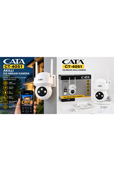 Cata CT-4051 3 MP Akıllı Dış Mekan Wi-Fi Güvenlik Kamerası Gece Görüşlü Hareket ve Ses Uyarılı