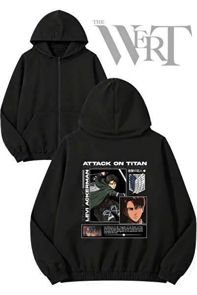 THEWERT Attack on Titan Levi6 Back Printed Zippered Hooded Black Cardigan (2 ...