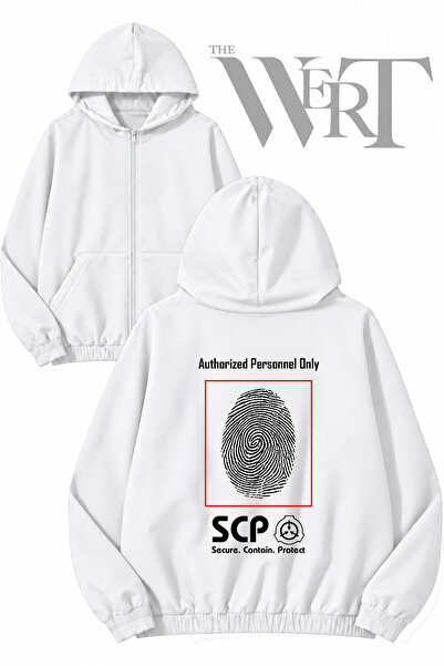 THEWERT سترة بيضاء بقلنسوة وسحاب وطباعة على الظهر من Scp Foundation 2 (خيطان)