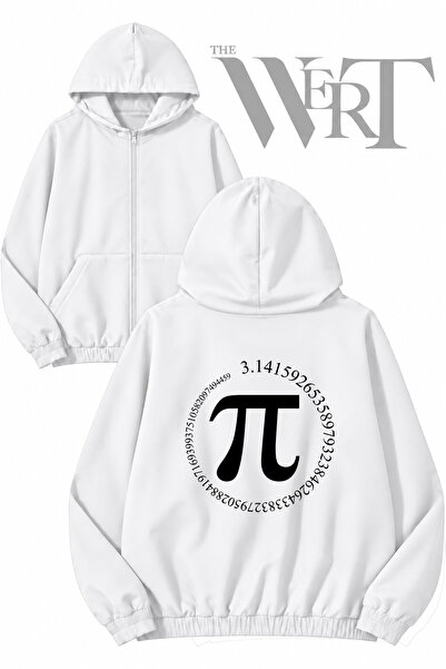 THEWERT سترة بيضاء بقلنسوة وسحاب مطبوع عليها Math Pi 1 (خيطان)