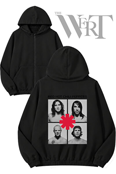 THEWERT Red Hot Chili Peppers 6 Back Printed Zippered Hooded Black Cardigan (...