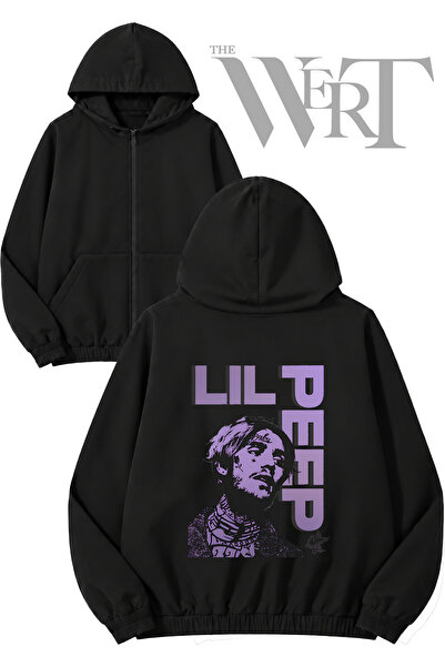 THEWERT Cardigan negru cu glugă și fermoar, imprimat pe spate Lil Peep 5 (2 f...