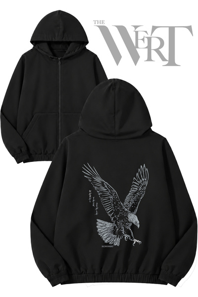 THEWERT Rabel Your Style Eagle Back Printed Zippered Hooded Black Cardigan (2...