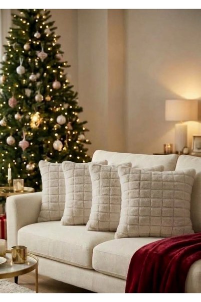 DAHABELLA LUXE HOME Set of 4 Soft Rabbit Hair Fur Quilted Throw Pillow Covers - Velvet Luxury Sofa Cushion Cover on the Backside 45X45