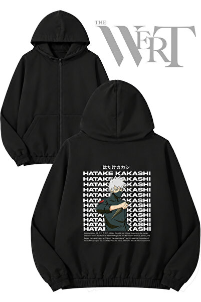 THEWERT Hatake Kakashi Back Printed Zippered Hooded Black Cardigan (2 Yarns)