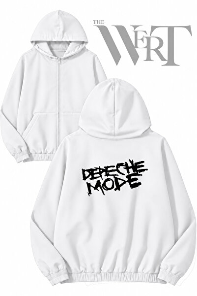 THEWERT Depeche Mode 3 Back Printed Zippered Hooded White Cardigan (2 Yarn)