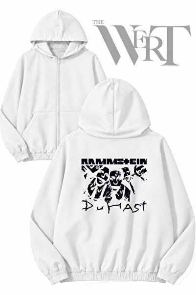 THEWERT Ramm Stein Duhast Back Printed Zippered Hooded White Cardigan (2 Yarns)