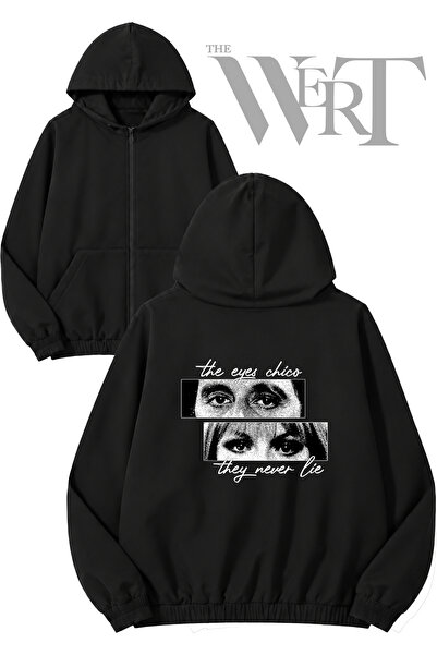THEWERT The Eyes Chico They Never Lie Back-Printed Zippered Hooded Black Card...