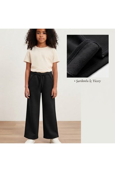 CUBBUX Girl's Winter 3-Strand Ribbed School and Sports Sweatpants Palazzo Tro...