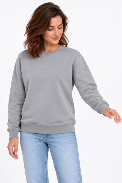 ODİN ATLAS Soft Puff Fabric Women's Gray Color Sweatshirt Crew Neck Comfortable Fit