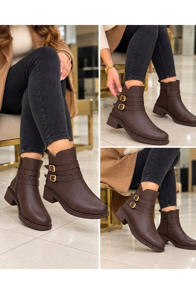 GKT SHOES Women's Victor Skin Zipper Detailed Comfortable Short Ankle Boots
