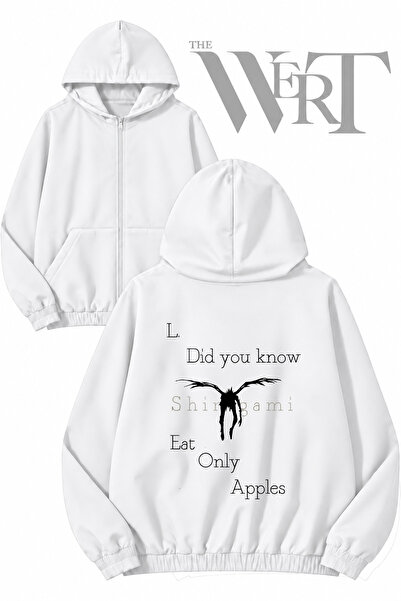 THEWERT Death Note 10 Back Printed Zippered Hooded White Cardigan (2 Yarn)