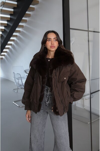 Havoş Acı Kahve Jota Fur Coat with Elastic Waist