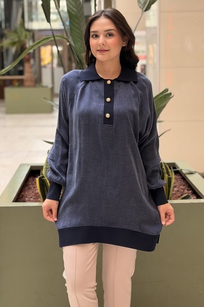 Ghisa Knitwear Combination Three-Button Cupra Tunic
