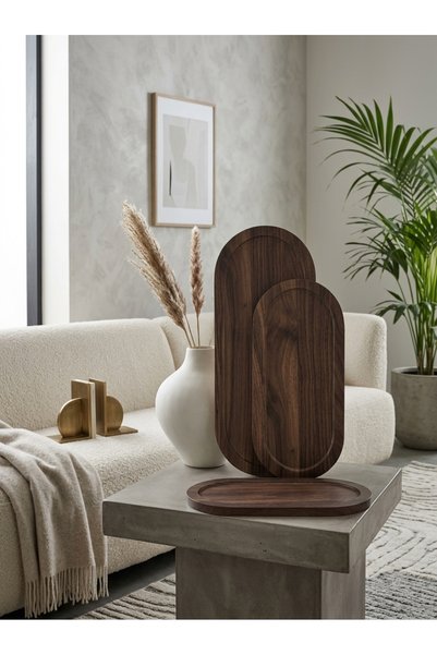 Generic Dark Wood Grain Pattern Serving Tray Set