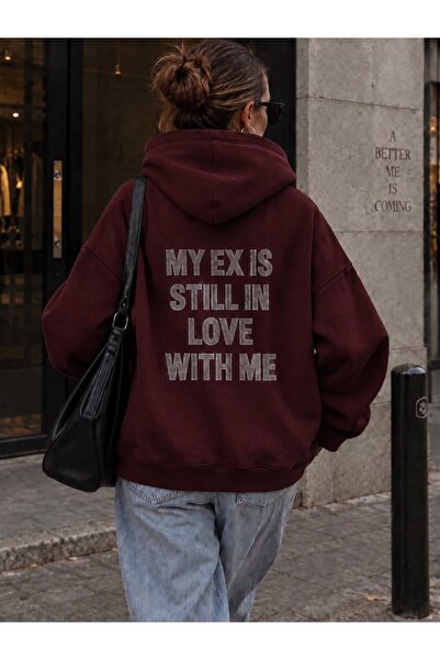 Mad&Calf Women's Ex Love Stone Printed Hooded Oversize Sweatshirt