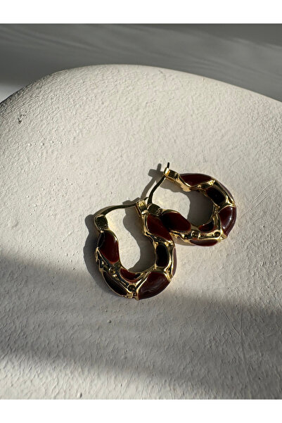 BHR AKSESUAR Gold Color Burgundy Retro Tiny Earrings (2 cm)