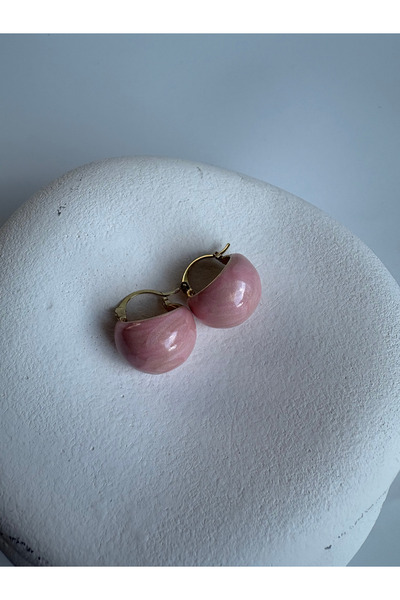 BHR AKSESUAR Gold Color Pink Retro Earrings (2.2 cm)