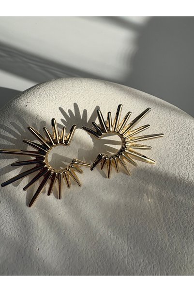 BHR AKSESUAR Gold Color Sun Earrings (3.5 cm)