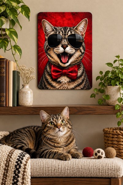 Genel Markalar Kedi Temalı UV Baskılı Dekoratif MDF Duvar Tablosu