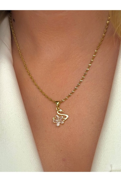 YOUES JEWELRY CM SERİ 14 K ALTIN RENK KUĞU MODEL VİP SERİ ZİNCİR KOLYE Lüx Re...