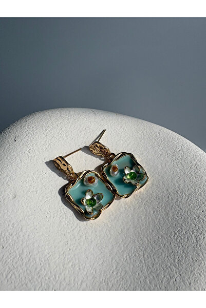 BHR AKSESUAR Gold Color Blue Retro Dangle Earrings (3.2 cm)