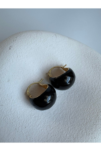 BHR AKSESUAR Gold Color Black Retro Earrings (2.2 cm)