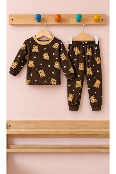 KOKOŞ BEBEK Suede Fabric Patterned Children's Pajama Set 1/4 Years - 31965