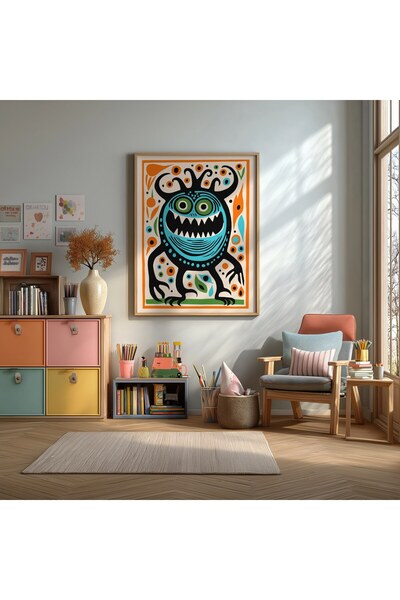KEYFHOME Poster drăguț cu tablou MDF cu cadru monstru, cadou pentru decorarea...