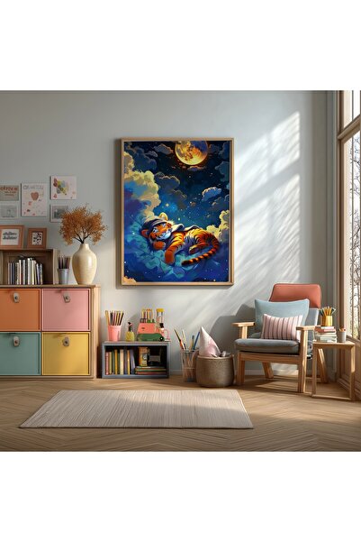 KEYFHOME Poster de pictură pe MDF cu tigru adormit, cadou decorativ de perete...
