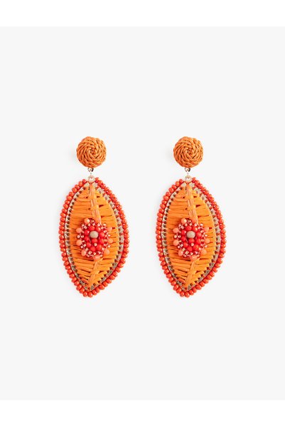 Koton Multi-Colored Large Knitted Detailed Beaded Dangle Earrings