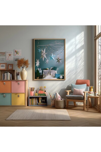 KEYFHOME Tablou MDF înrămat cu stele pentru camera bebelușului, poster, decor...